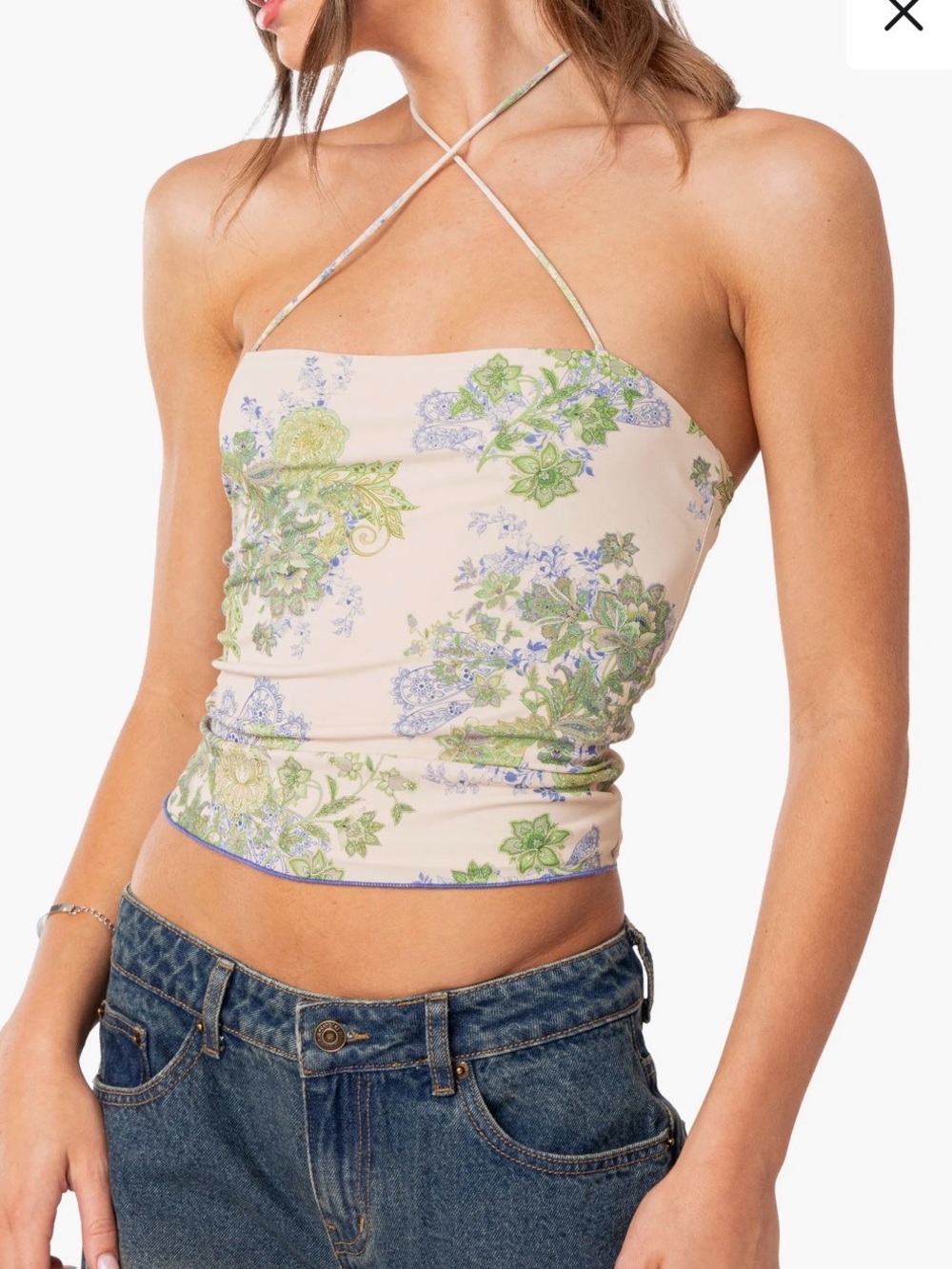 Edikted Green & Blue Floral Crossbody Top